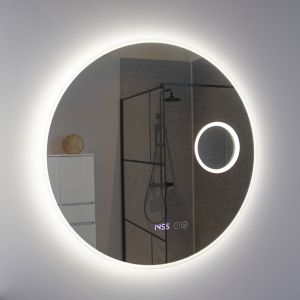 Miroir lumineux rond RONDINARA Ø 80cm - antibuée, horloge et loupe