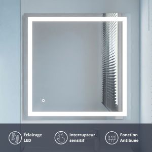 Miroir LED avec antibuée et interrupteur sensitif VISTA 80x80 cm