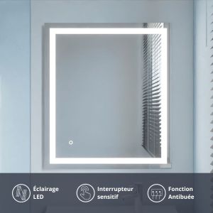 Miroir LED avec antibuée et interrupteur sensitif VISTA 70x80 cm