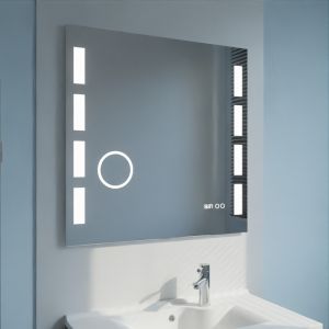 Miroir anti-buée EXCELLENCE 80x80 cm - éclairage intégré à LED, interrupteur sensitif, loupe et heure