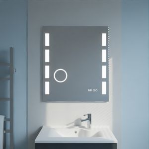 Miroir anti-buée EXCELLENCE 70x80 cm - éclairage intégré à LED, interrupteur sensitif, loupe et heure