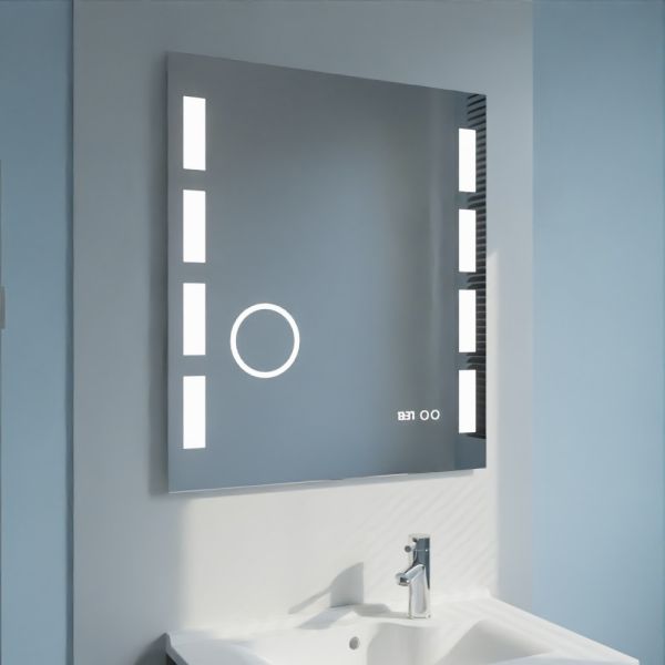 Miroir anti-buée EXCELLENCE 70x80 cm - éclairage intégré à LED, interrupteur sensitif, loupe et heure