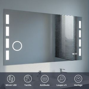 Miroir anti-buée EXCELLENCE 140x80 cm - éclairage intégré à LED, interrupteur sensitif, loupe et heure