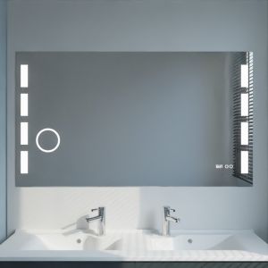 Miroir anti-buée EXCELLENCE 140x80 cm - éclairage intégré à LED, interrupteur sensitif, loupe et heure