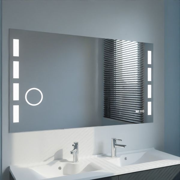 Miroir anti-buée EXCELLENCE 140x80 cm - éclairage intégré à LED, interrupteur sensitif, loupe et heure