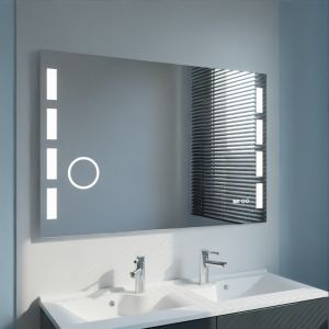 Miroir anti-buée EXCELLENCE 120x80 cm - éclairage intégré à LED, interrupteur sensitif, loupe et heure