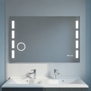 Miroir anti-buée EXCELLENCE 120x80 cm - éclairage intégré à LED, interrupteur sensitif, loupe et heure