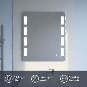 Miroir anti-buée PRESTIGE 70x80 cm - éclairage intégré à LED et interrupteur sensitif