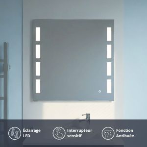 Miroir anti-buée PRESTIGE 80x80 cm - éclairage intégré à LED et interrupteur sensitif