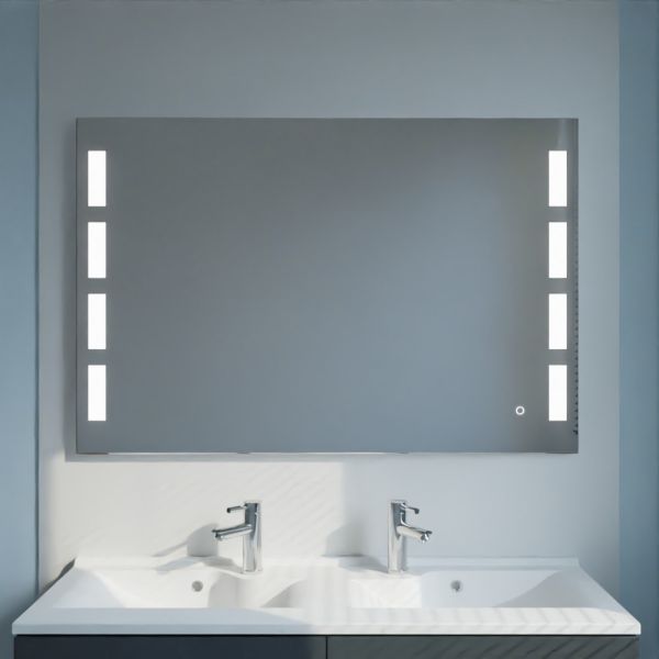 Miroir de salle de bain avec tablette et éclairage LED 120 cm x 80