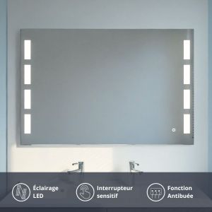 Miroir anti-buée PRESTIGE 120x80 cm - éclairage intégré à LED et interrupteur sensitif