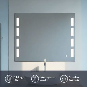 Miroir anti-buée PRESTIGE 100x80 cm - éclairage intégré à LED et interrupteur sensitif