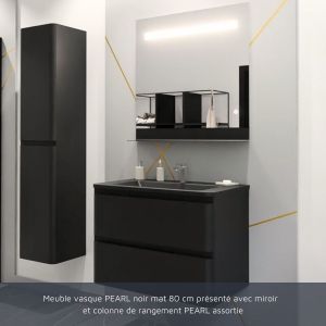 Meuble salle de bain suspendu PEARL 80 cm - Noir mat