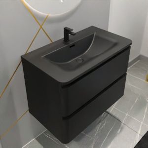 Meuble salle de bain suspendu PEARL 80 cm - Noir mat