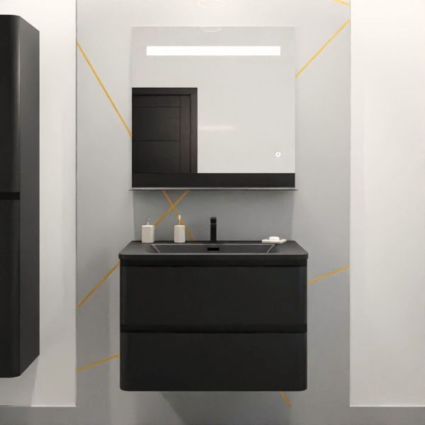 Meuble salle de bain PEARL 80 cm avec miroir LED Etal - Noir mat