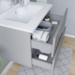 Meuble lave-linge IDEA avec plan vasque déportée + grand miroir LED 124 cm