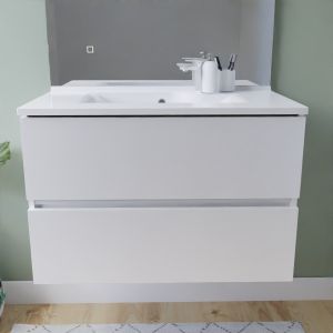 Meuble salle de bain suspendu 80 cm ROSALY INOX Meuble salle de bain suspendu tout inox 80 cm ROSINOX avec plan vasque ROSINOX - Blanc mat