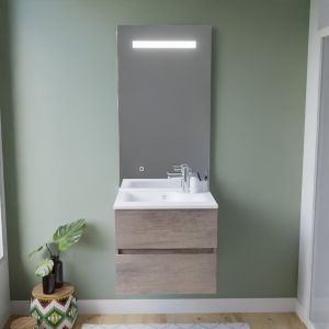 Meuble vasque ROSALY INOX 60 cm + miroir Elégance ht105 Meuble ROSINOX 60 cm avec plan vasque et miroir Elegance Hauteur 105 cm - Chêne