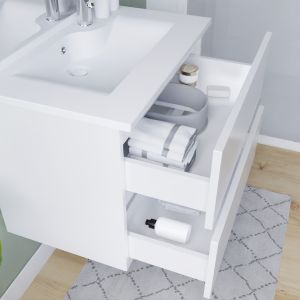 Meuble ROSINOX 60 cm avec plan vasque et miroir Elegance Hauteur 105 cm - Blanc mat