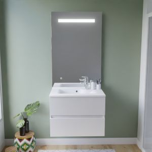 Meuble vasque ROSALY INOX 70 cm + miroir Elégance ht105 Meuble ROSINOX 70 cm avec plan vasque et miroir Elegance Hauteur 105 cm - Blanc mat