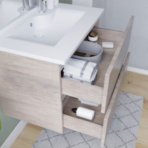 Meuble ROSINOX 70 cm avec plan vasque et miroir Excell Plus - Chêne