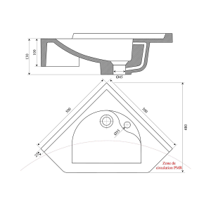 Vasque d'angle suspendu RESIANGLE- 50x50cm 