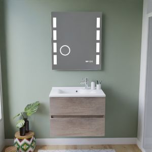 Meuble vasque ROSALY INOX 70 cm + miroir Excellence Meuble ROSINOX 70 cm avec plan vasque et miroir Excellence - Chêne