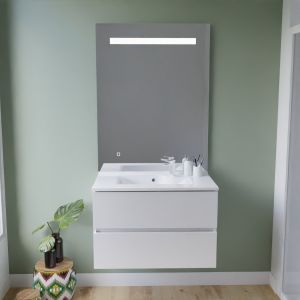 Meuble vasque ROSALY INOX 80 cm + miroir Elégance ht105 Meuble ROSINOX 80 cm avec plan vasque et miroir Elegance Hauteur 105 cm - Blanc mat
