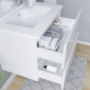 Meuble ROSINOX 80 cm avec plan vasque et miroir Elegance Hauteur 105 cm - Blanc mat