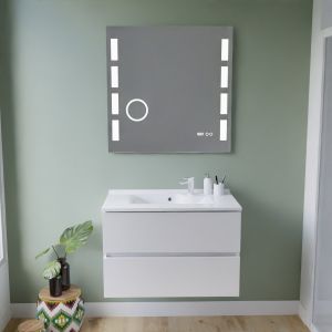 Meuble vasque ROSALY INOX 80 cm + miroir Excellence Meuble ROSINOX 80 cm avec plan vasque et miroir Excellence - Blanc mat