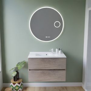 Meuble vasque ROSALY INOX 80 cm + miroir Rondinara Meuble ROSINOX 80 cm avec plan vasque et miroir rond Rondinara - Chêne