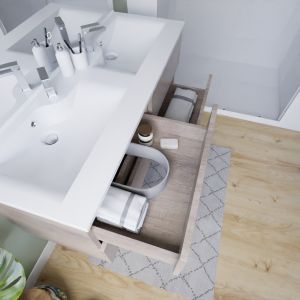 Meuble salle de bain suspendu tout inox 120 cm ROSINOX avec plan vasque et miroir Excellence - Chêne