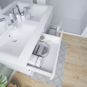 Meuble salle de bain suspendu tout inox 140 cm ROSINOX avec plan vasque et miroir Excell Plus - Blanc mat
