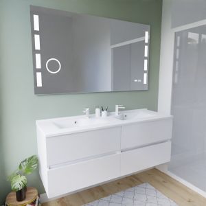 Meuble salle de bain suspendu tout inox 140 cm ROSINOX avec plan vasque et miroir Excell Plus - Blanc mat