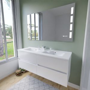 Meuble salle de bain suspendu tout inox 140 cm ROSINOX avec plan vasque et miroir Excell Plus - Blanc mat