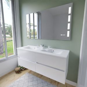 Meuble salle de bain suspendu tout inox 140 cm ROSINOX avec plan vasque et miroir Excellence - Blanc mat