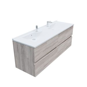 Meuble salle de bain double vasque suspendu 140 cm avec plan vasque ROSALY - Cambrian Oak aspect chêne