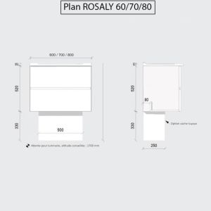 Meuble ROSALY 70 cm avec plan vasque et miroir Elegance Hauteur 80 cm