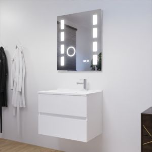 Meuble ROSALY 70 cm avec plan vasque en résine et miroir Excellence - Blanc brillant