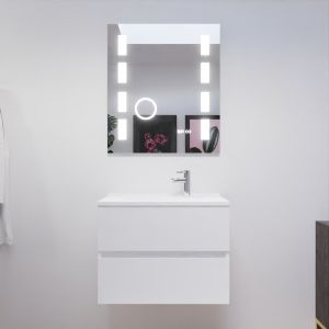 Meuble ROSALY 70 cm avec plan vasque en résine et miroir Excellence - Blanc brillant