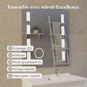 Meuble salle de bain ROSALY 70 cm avec plan vasque et miroir Excellence