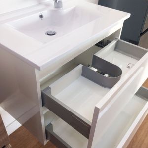 Meuble ROSALY 70 cm avec plan vasque en résine et miroir Excellence - Blanc brillant