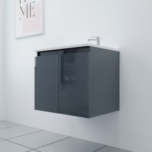 Meuble salle de bain suspendu 70 cm avec porte pivotante et plan vasque PROLINE - Gris anthracite