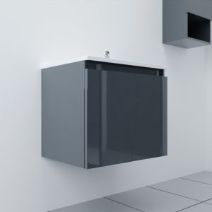 Meuble salle de bain suspendu 70 cm avec porte pivotante et plan vasque PROLINE - Gris anthracite