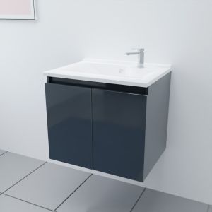 Meuble salle de bain suspendu 70 cm avec porte pivotante et plan vasque PROLINE - Gris anthracite