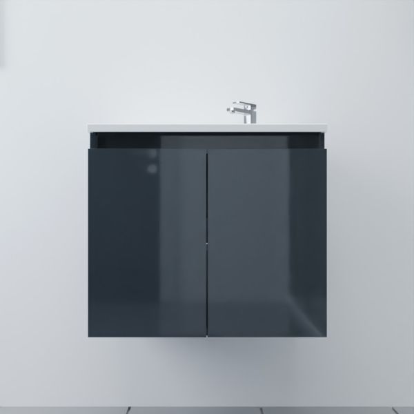 Meuble salle de bain suspendu 70 cm avec porte pivotante et plan vasque PROLINE - Gris anthracite