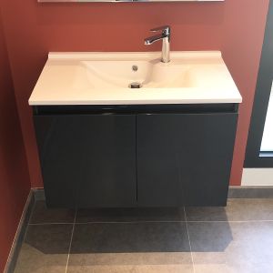 Meuble salle de bain suspendu 70 cm avec porte pivotante et plan vasque PROLINE - Gris anthracite