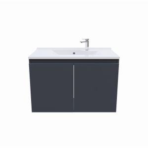 Meuble salle de bain suspendu 70 cm avec porte pivotante et plan vasque PROLINE - Gris anthracite