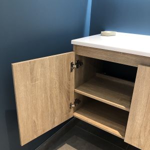 Meuble salle de bain suspendu 80 cm avec porte pivotante et plan vasque PROLINE - Cambrian Oak Chêne