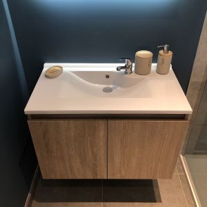 Meuble salle de bain suspendu 80 cm avec porte pivotante et plan vasque PROLINE - Cambrian Oak Chêne